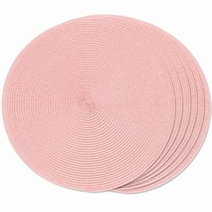 FunWheat Round Braided Placemats Set of 6 Place Mats for Dining Tables Woven Washable Non Slip Table mats 15 inchPink 6pcs
