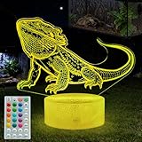 POSSHE Bearded Dragon Night Light, Bearded Dragon Gifts, 3D Illusion Night Light with 16 Colors Changing, Remote Control with Timer, Kids Room Decoration for Holiday Birthday Christmas