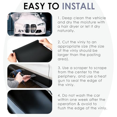 Image of Matte Black Vinyl Wrap for Cars, 1ft x 5ft Vinyl Car Wrapping Film - Bubble Free Vehicle Sheet Roll for Body Protection, Scratch Resistance (Matte Black)