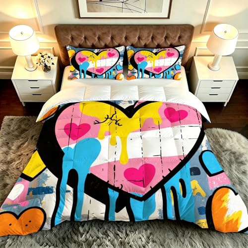ZZXHG Edredón Estampado 3D Suave y Transpirable | A Color Graffiti Estampados, Nórdico Lavable para Todas Las Estaciones, Incluye 2 Fundas de Almohada 50x75 cm, para Cama Individual_A20342