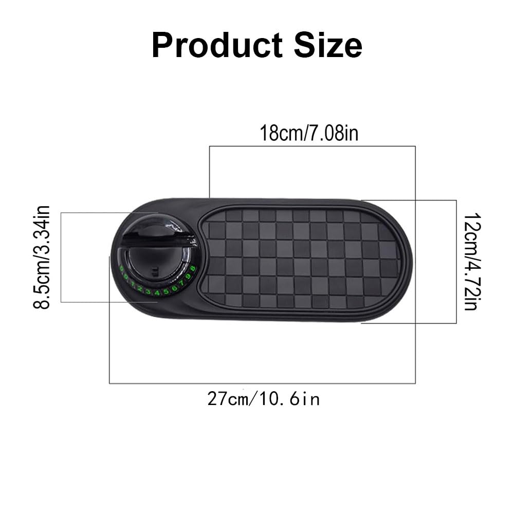 Fodeuxp Multifunction Car Anti-Slip Mat, 2025 New Multifunctional Car Dashboard Mobile Phone Holder with Temporary Parking Number, Rotatable Anti Skid Car Dashboard Pad (Grey-Black)