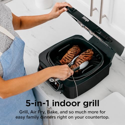 Image of Ninja Foodi Smart 5-in-1 Indoor Grill | With 4-Quart Air Fryer, Roast, Bake, Dehydrate, and Smart Cook System | Black | LG451BK