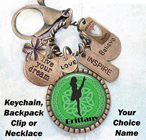 Custom Name Irish Dancing Keychain, Backpack Clip or Necklace, Map of Ireland, Shamrock, Live Your Dream, Follow Your Heart, Girls, Teens, Women, Irish Dancer Gift2