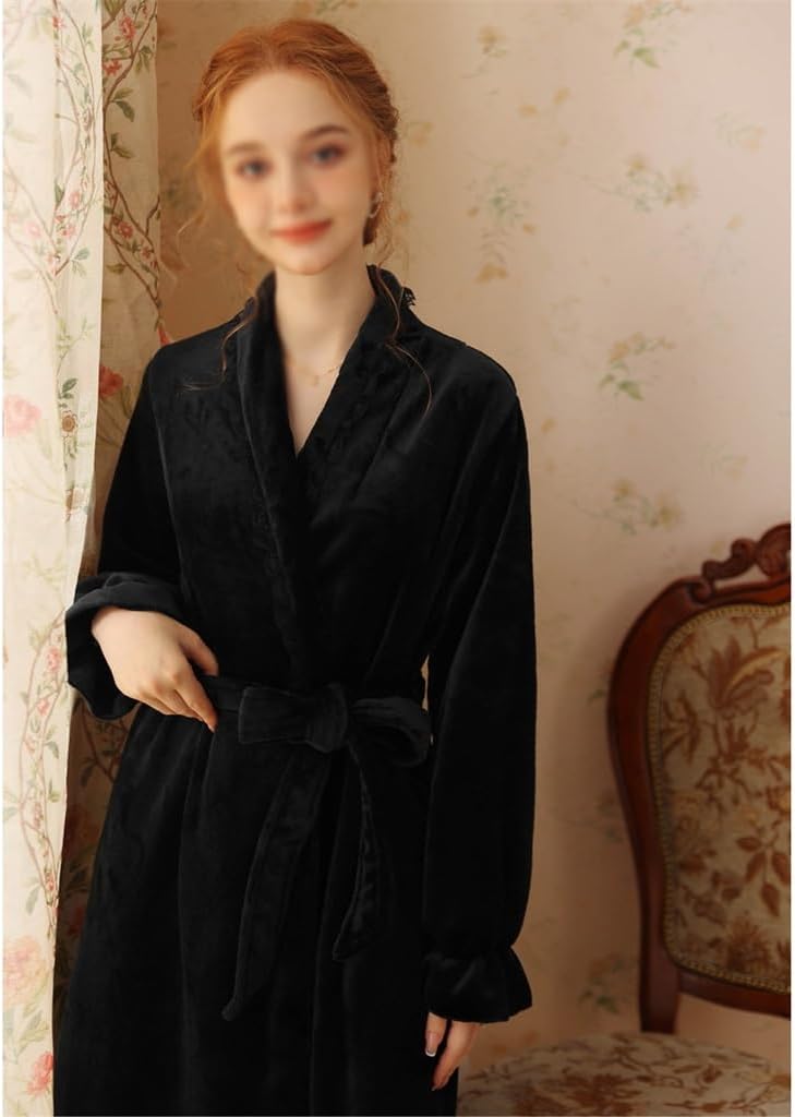 JSEIAJB Coral Velvet Pajamas for Women in Autumn and Winter Long Sleeved Bathrobes, Bathrobes, and Pajamas(Large)