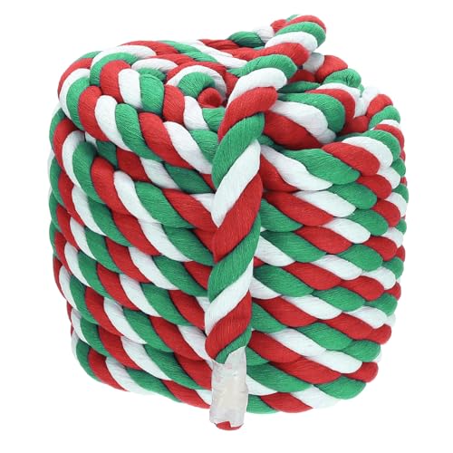 PATIKIL 1 Inch x 50 Feet Natural Twisted Cotton Rope 3 Strand Strong Thick Cotton Rope Tug of War Rope for Railings Crafts Games Home Decor Red Green White