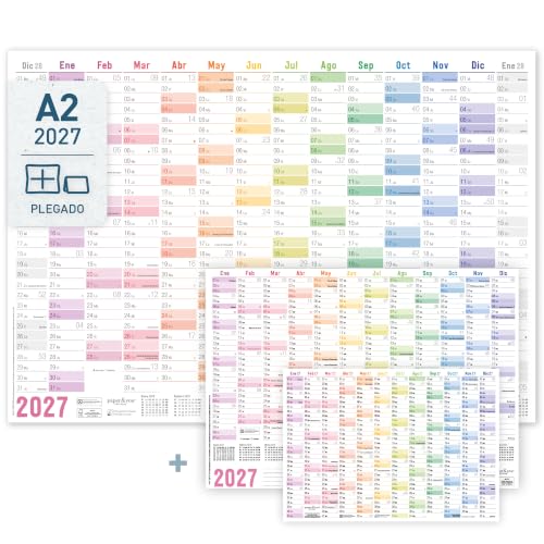 Häfft® Calendario de pared 2027, formato A2, plegado, español, 