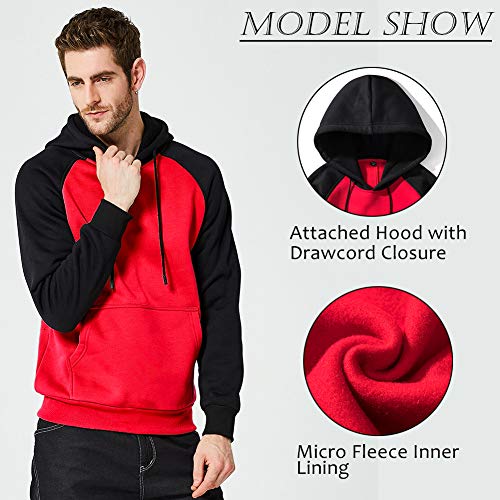 Men Novelty Color Block Hoodies Cozy Sport Outwear Lightweight Long-Sleeve Hooded Sweatshirt, Red-M #TOP2