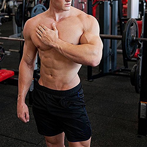 EVERWORTH Men's Gym Workout Boxing Shorts Running Short Pants Fitted Training Bodybuilding Jogger Short Black