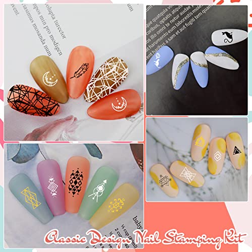 Biutee Nail Stamping Plates Kit 5Pcs Nail Art Template Image Plates 8 Colors Nail Stamping Gel Polish Double Head Stampers With Scraper Leaves Flowers Animals Patterns Manicure Stencils Tools Set #TOP3