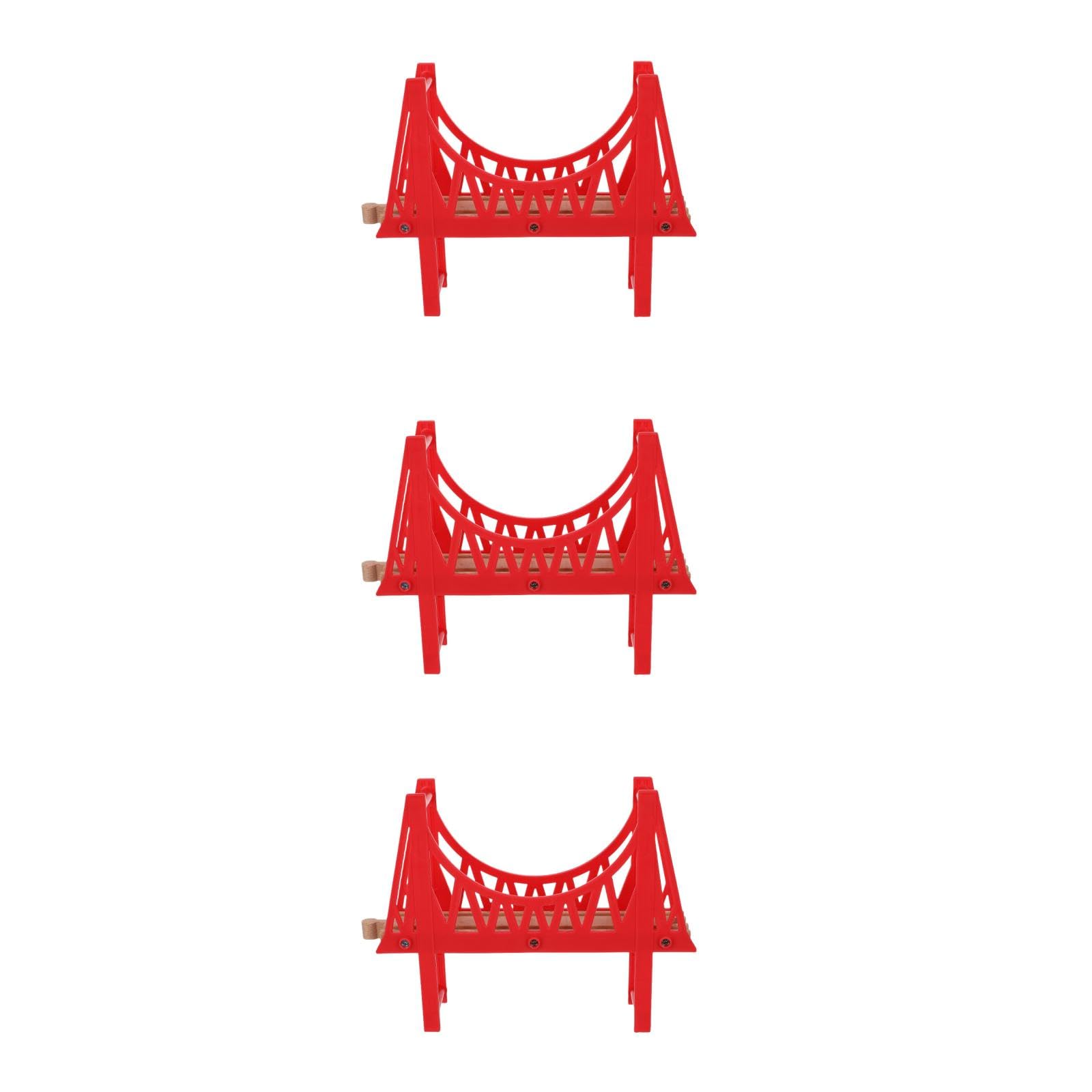 LUOZZY 3pcs Wooden Double Train Track Bridge Red Sea Crossing Bridge Model Fun Railway Accessories for Kids