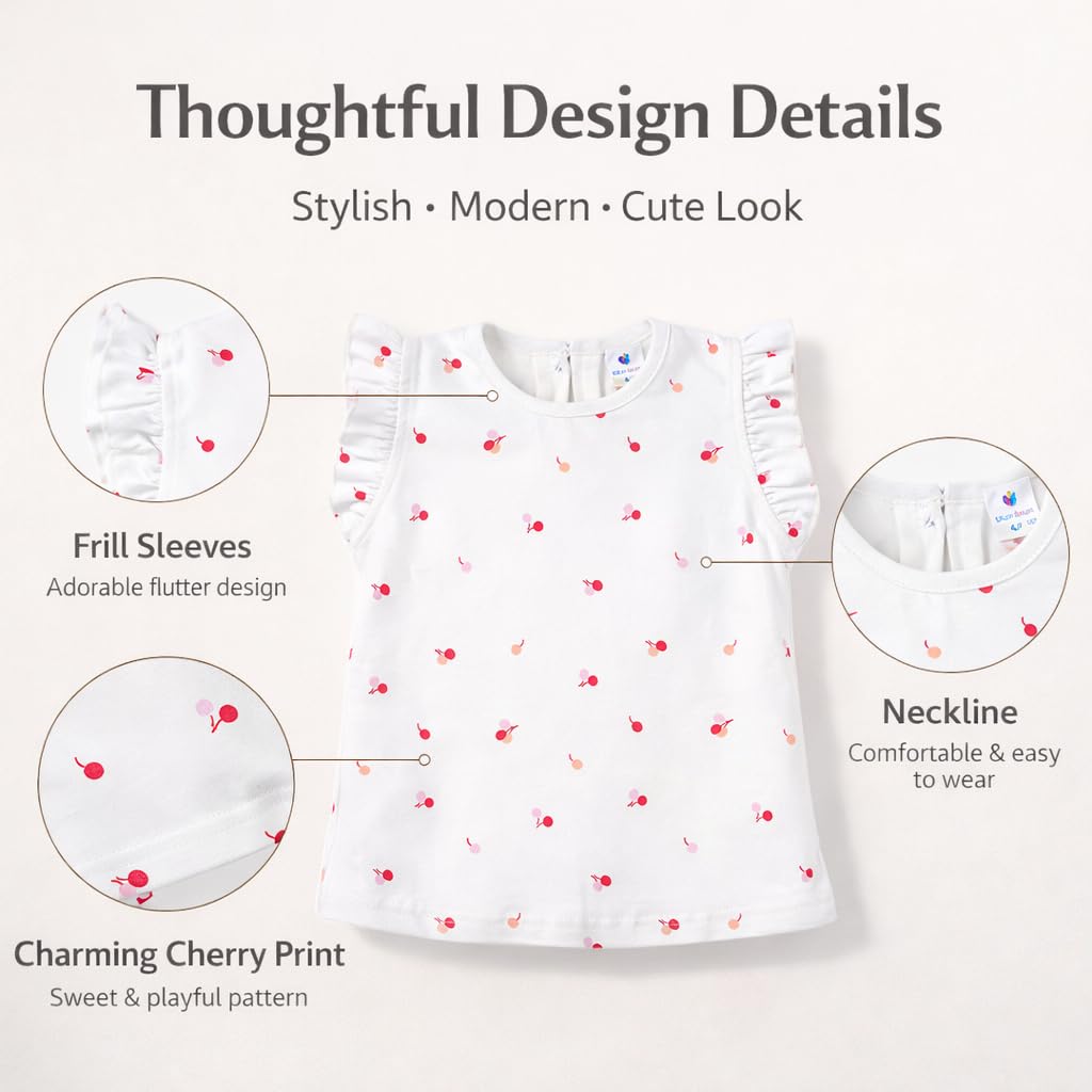 blumbuds Girls 100% Cotton Interlock| Cherry Print Flutter Sleeve Top | Soft Comfortable Fit (5 Years) 3