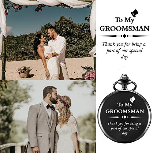 Image of TREEWETO Personalized Pocket Watch for Groomsmen Best Man Custom Engraved Pocket Watches Proposal Gift for Man Wedding Gifts, Groomsman Gifts for Men