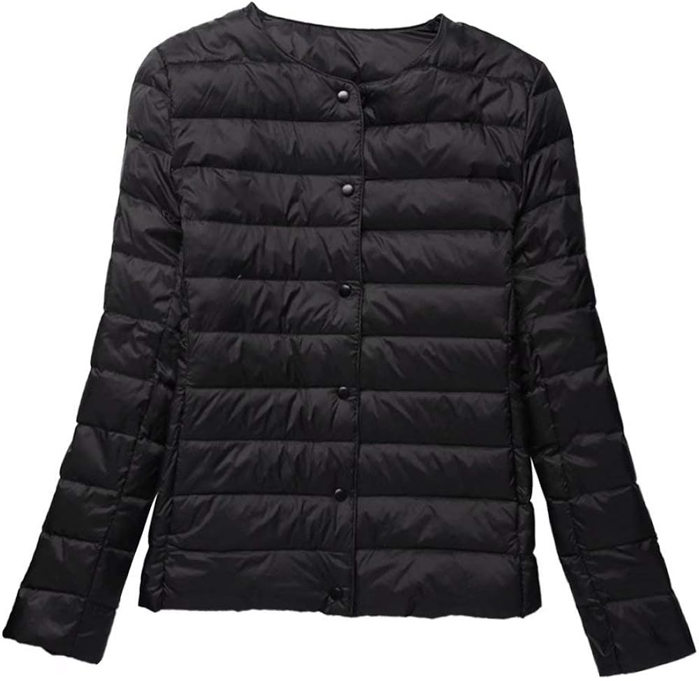 Women's Quilted Jacket Button Down Solid Color Collarless Outwear