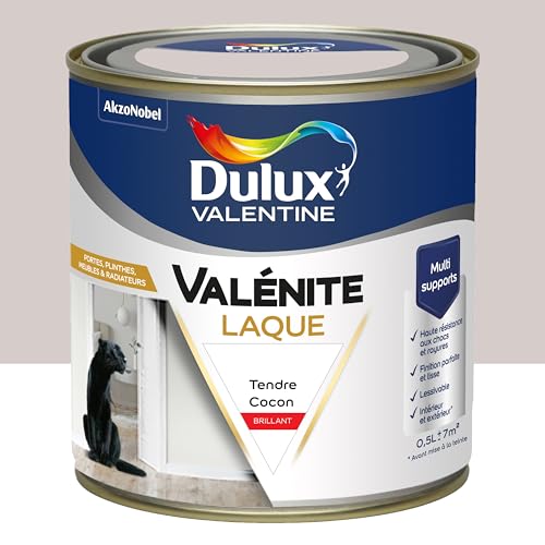 Dulux Valentine Peinture Laque Valénite Intérieur et Extérieur Multi-supports - Finition parfaite et lisse, Formule Haute Résistance - Brillant Tendre Cocon COY24 0,5 L