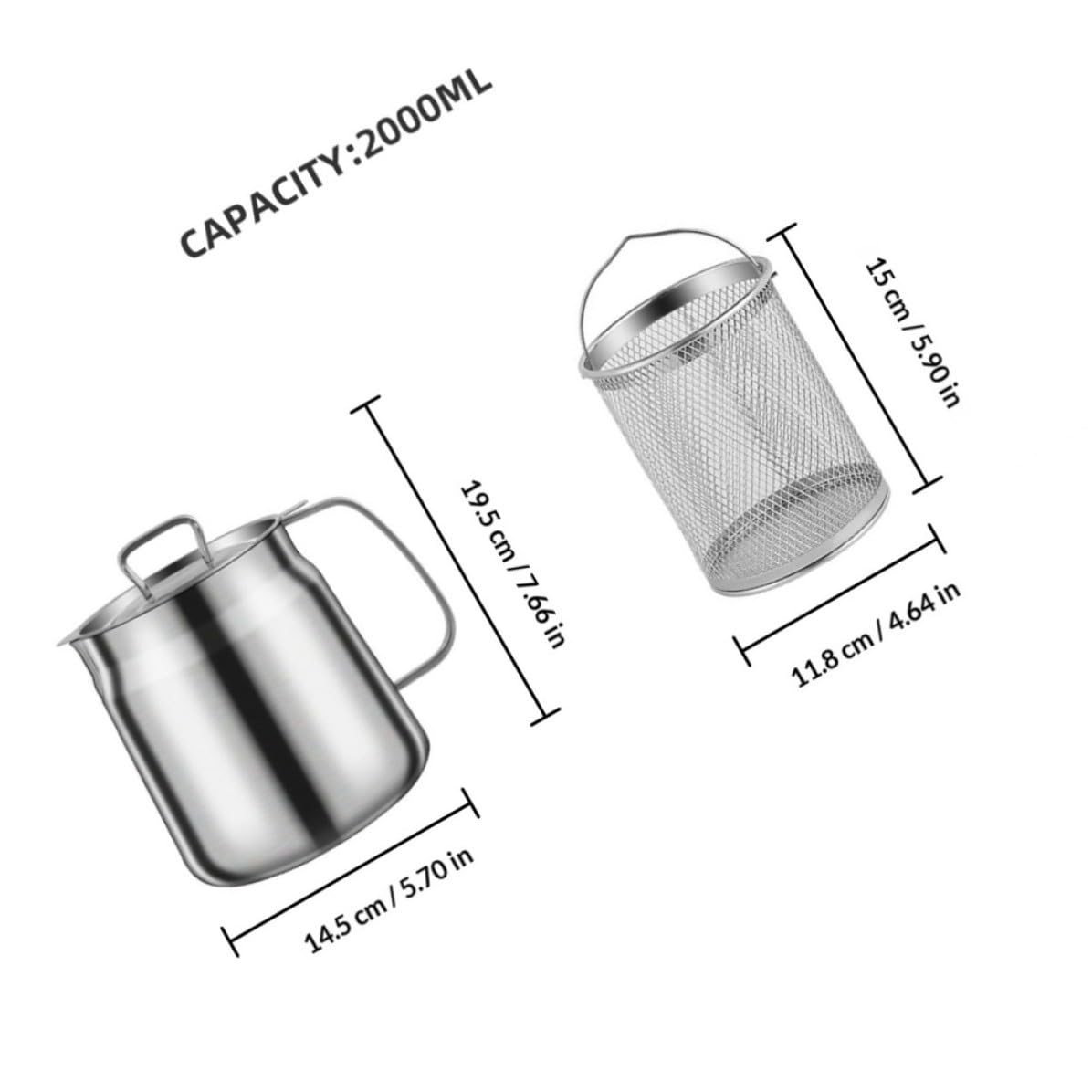 SHINEOFI Jarra de Aceite de Acero Inoxidable de 2l Filtro y Cesta para Freidora, Contenedor de Grasa para Cocina Familiar y Restaurante, Resistente y Fácil de Limpiar