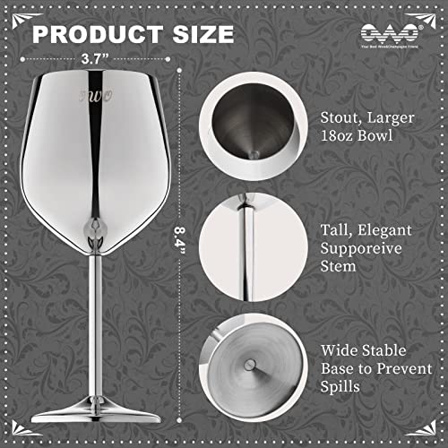 Owo 18 Oz Stainless Steel Wine Glasses With Wine Bottle Stopper Long Stem Unbreakable Wine Glass For Travel Camping Outdoor Picnics Gift Set Of 3 #TOP1