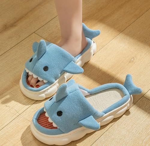 Men's Women's Open Toe Shark Slippers Cute Linen Breathable Non-slip Slip on House Sliders Outdoor/Indoor Silent Memory Foam Slippers3