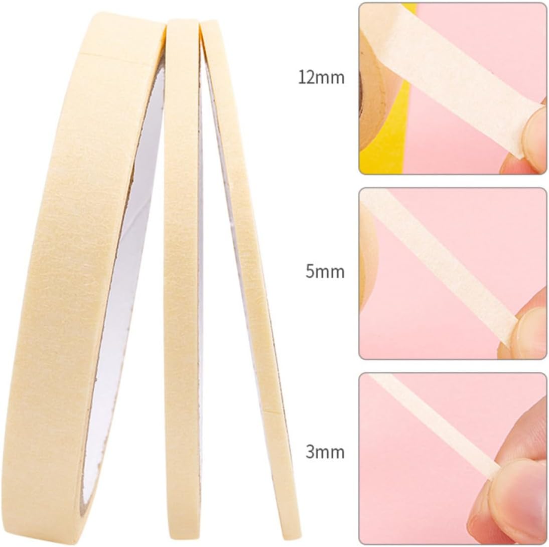 18 Rolls Beige Nail Art Masking Adhesive Tape 3/5/12mm Sticky Textured Paper for Home Nails Repair Suitable for DIY Manicure