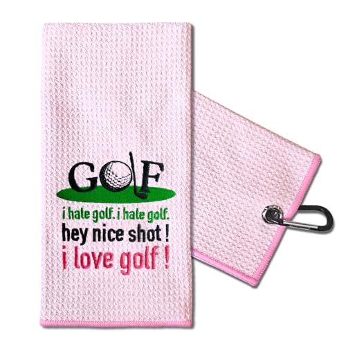 TOUNER I Hate It, I Hate It, Hey Nice Shot I Love It Golfing Towels, Ladies Golf Gifts, Golfing Bag Towel Present, Ladies Golf Accessories for Retirement Christmas Birthday Towel Gifts for Daughter
