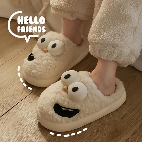Soulmate Kissing Slippers for Women Men, Tongue Out 3D Big Eye Dog Slides, Non-Slip, Breathable, Anti-collision Toe Cap3