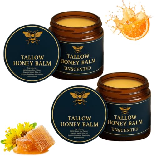 AEEHFENG Tallow Honey Balm Advanced Beef Tallow for Skin Organic Grass-Fed Beef Tallow Balm With Raw Honey Natural Soothing Moisturizing Anti-Aging Suitable for All Skin Types (2 Bottle)