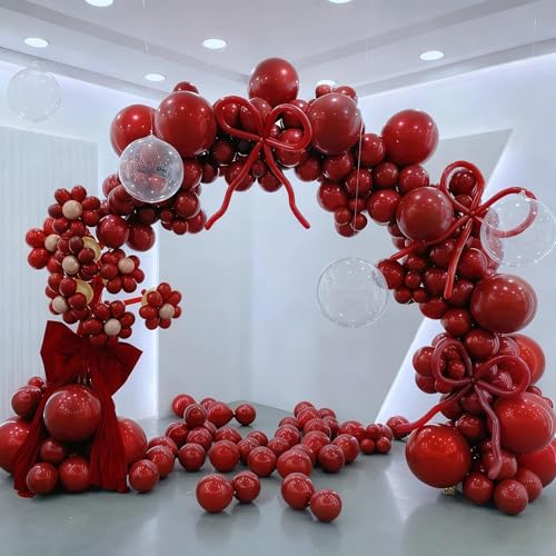 Image of 412pcs Ruby Red Balloon Arch Kit,18 12 10 5 Inch Different Sizes Matte Latex Balloons for Valentine's Day Graduation Wedding Christmas Birthday Party Decorations