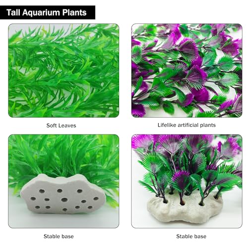 Image of 20.47 Inch Tall Aquarium Plants - Large Lifelike Artificial Fish Tank Decorations, 2 Pcs Fish Tank Plants Plastic, Durable & Safe for Freshwater /Saltwater Aquariums (Green (Style D))