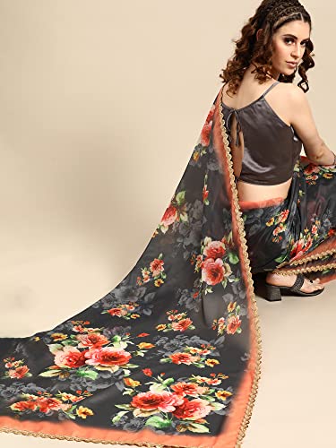 Image of AKHILAM Women's Organza Knit Embellished Saree with Unstitched Blouse Piece (FF0ROMFLO4 Parent)