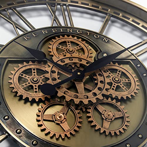 Clxeast Moving Gear Wall Clock For Living Room Decor,Large Modern Metal Industrial Steampunk Oversized Roman Numeral Brass Gold Silent Wall Clock For Farmhouse, 28 Inch #TOP6