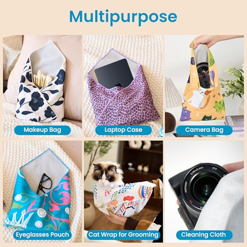 Image of Self-Adhesive Magic Cloth Portable lazy Makeup Bag Cosmetic Pouch Widely Used for Camera Lens Wrap,Protective Cover Laptop Sleeve,Folding,Washable(13.8 inch X 13.8 inchRainbow)