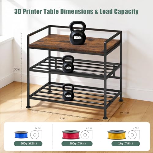 3D Printer Stand with Filament Storage I-Beam Reinforced Heavy Duty 3D Printer Table Large Capacity 3D Printer Desk with Anti-Vibration Feet Sturdy Filament Storage Rack for Home Office Workshop Brown by Fitpoint - Image 2