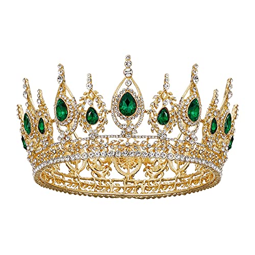 SWEETV Royal Queen Crown, Wedding Tiara for Bride, Rhinestone Tiaras and Crowns for Women, Costume Headpiece for Birthday Cosplay Party Celebration,Green
