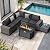 JOIVI Patio Conversation Set - 7 Piece Patio Furniture Set with 50000 BTU Outdoor Propane Fire Pit Table, Durable Wicker Sofa Set, Easy Maintenance, Perfect for Socializing