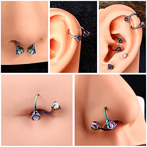 Oufer Twist Helix Earring 316L Stainless Steel Dragon Claw With Opalite Center 16G Twist Lip Labret Cartilage Upper Lobe Piercing Jewelry #TOP4