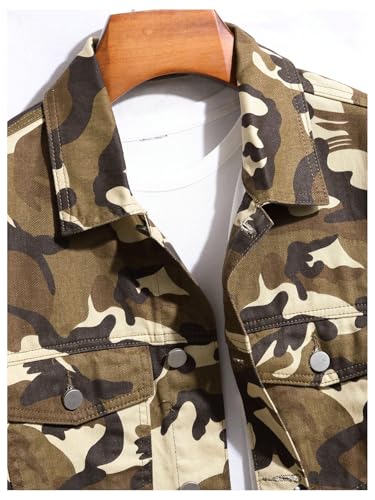 Image of SOLY HUX Men's Denim Jacket Letter Graphic Button Down Flap Pocket Long Sleeve Streetwear Jacket