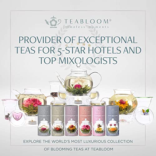 Teabloom Heart-Shaped Flowering Teas – 12 Assorted Blooming Tea Flowers – Green Tea + Jasmine, Pomegranate, Strawberry, Rose, Litchi & Peach – Gift For Tea Lovers, Anniversary, Valentine, Birthday #TOP5