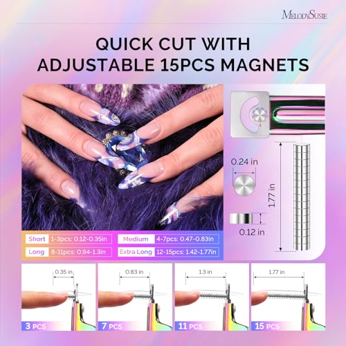 Image of MelodySusie Acrylic Nail Clippers with 15pcs Magnet Sizers, Professional Nail Clippers Cutters for Long Acrylic Gel Nails Tips, Adjustable Stainless Nail Trimmer, Manicure Tool for Salon Home, Rainbow