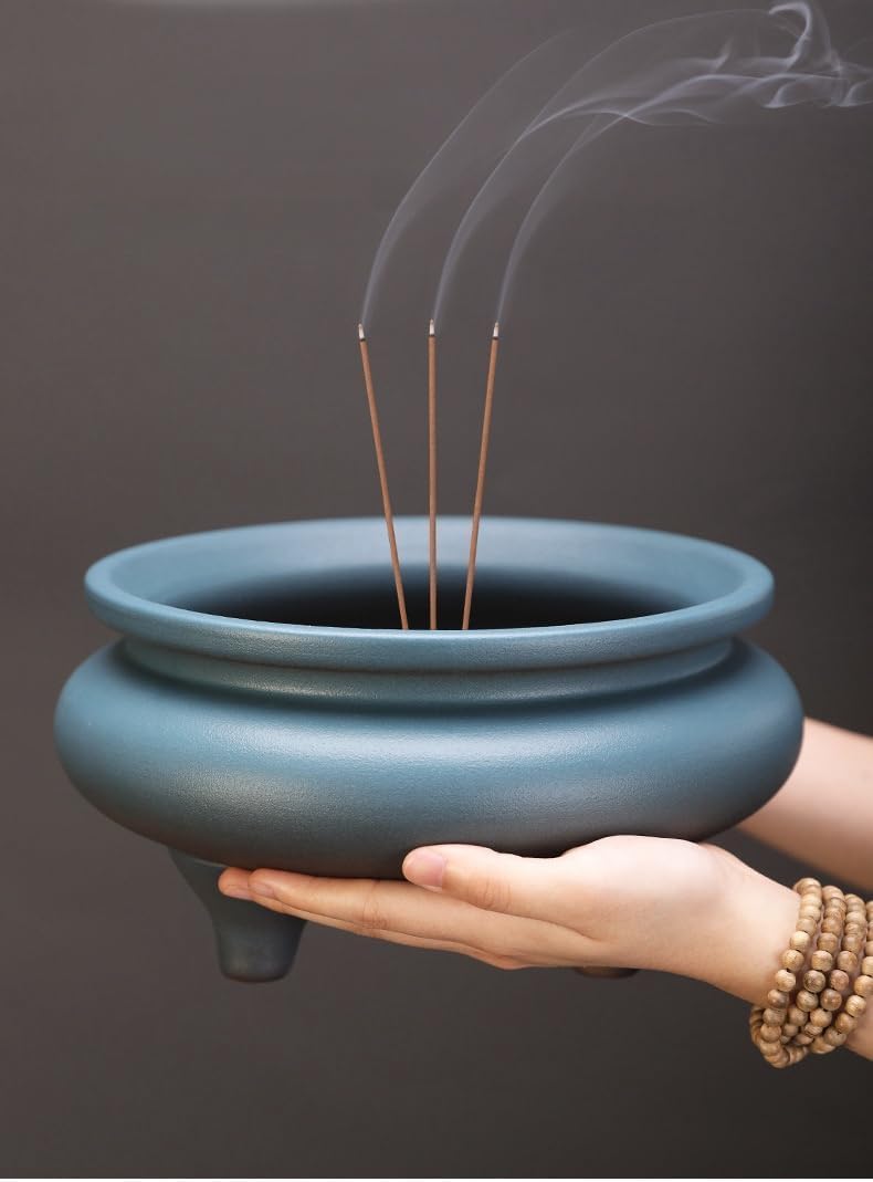 Ghbunuz 大きい仏壇用香炉 セラミック 寺用 用の前香炉仏陀のための三本足 立て 炉 お香立 ホルダー シンプル お香置き 仏