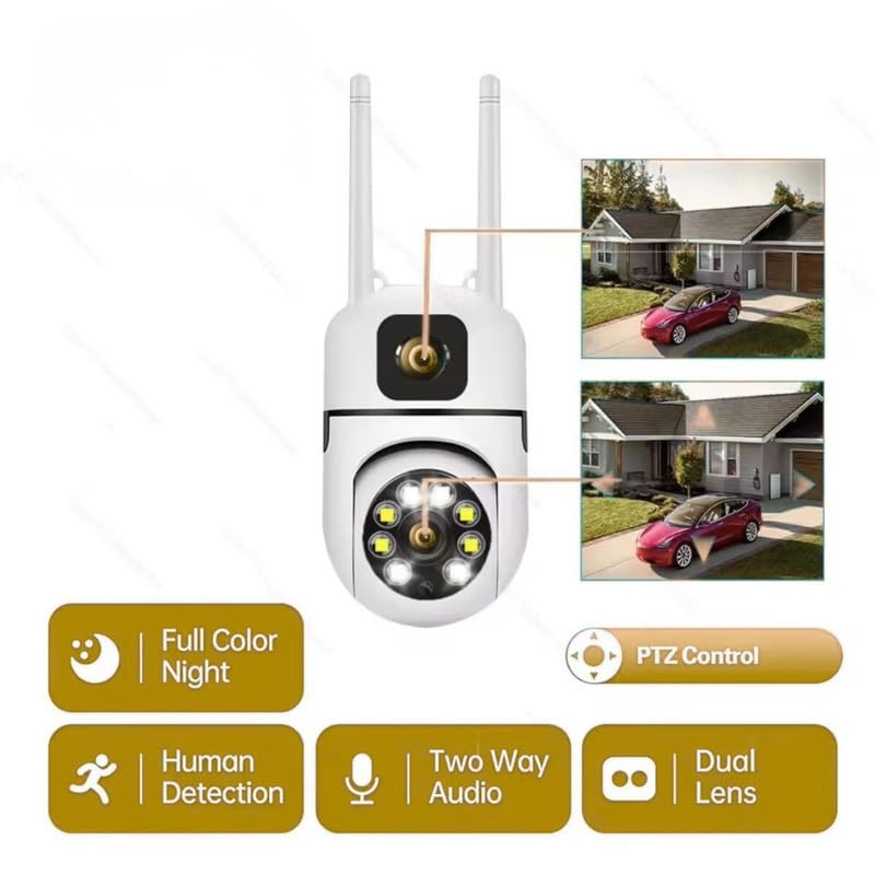 Image of 4+4MP Dual Lens Mini Wireless PTZ | Live Monitoring | CCTV Camera Color Night Mode | Motion Detection | Intercom Support | Indoor /Outdoor Security Camera for Home (Dual Lens Mini Dome)