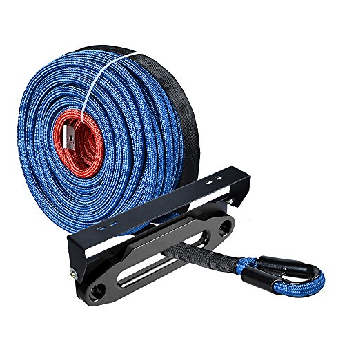 Astra Depot 95ft x 3/8 inch Blue Synthetic Winch Rope Cable 22000LBs w/Heat and Rock Guard + Black 10