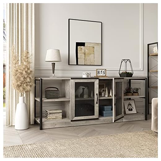 IDEALHOUSE TV Stand for 65+ Inch TV, Industrial Entertainment Center TV Media Console Table, Farmhouse TV Stand with Storage and Mesh Door, TV Console Cabinet Furniture for Living Room (Rustic Grey)