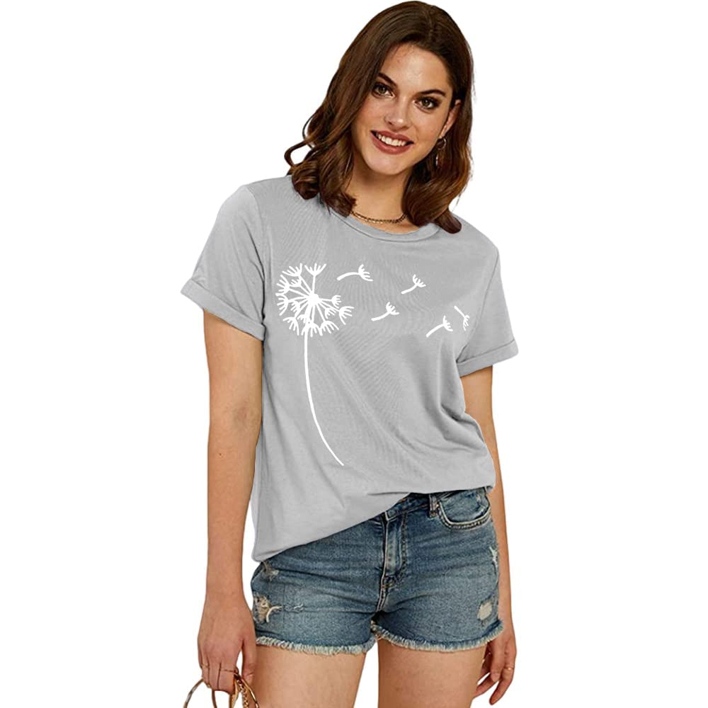 Cicy Bell T-Shirt da Donna con Stampa Dente di Leone T-Shirt Grafiche Carine T-Shirt in Cotone Estivo A Maniche Corte Girocollo