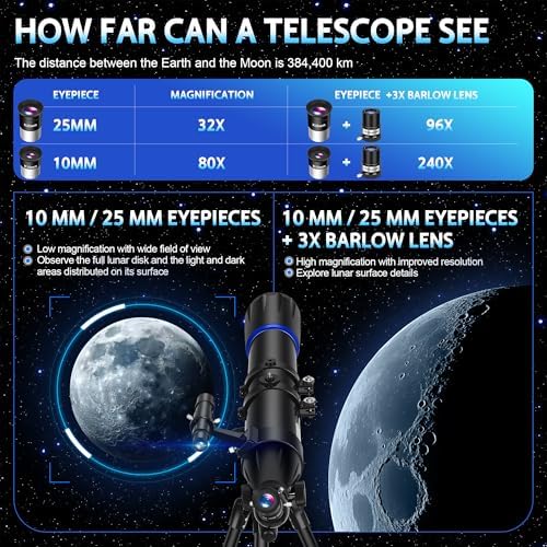 Bild 2 - Dianfan Teleskop,90 mm Öffnung 800 mm Profi Teleskop Astronomie für Erwachsene, Reiseteleskop für Einsteiger & Kinder, Mehrfachvergütete Optik, mit Stativ, Telefon Adapter,Tragetasche und Aufkleber