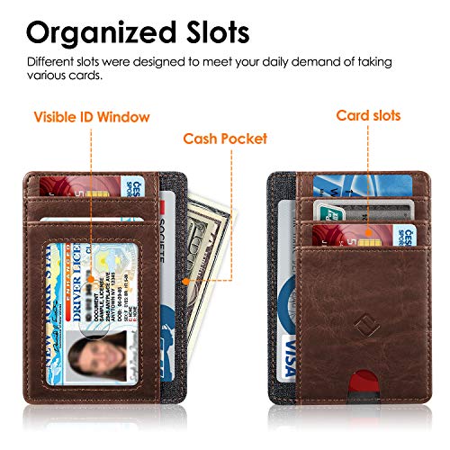 Image of FINTIE Slim Minimalist Front Pocket Wallet, RFID Blocking Credit Card Holder Card Cases with ID Window for Men Women (Brown)