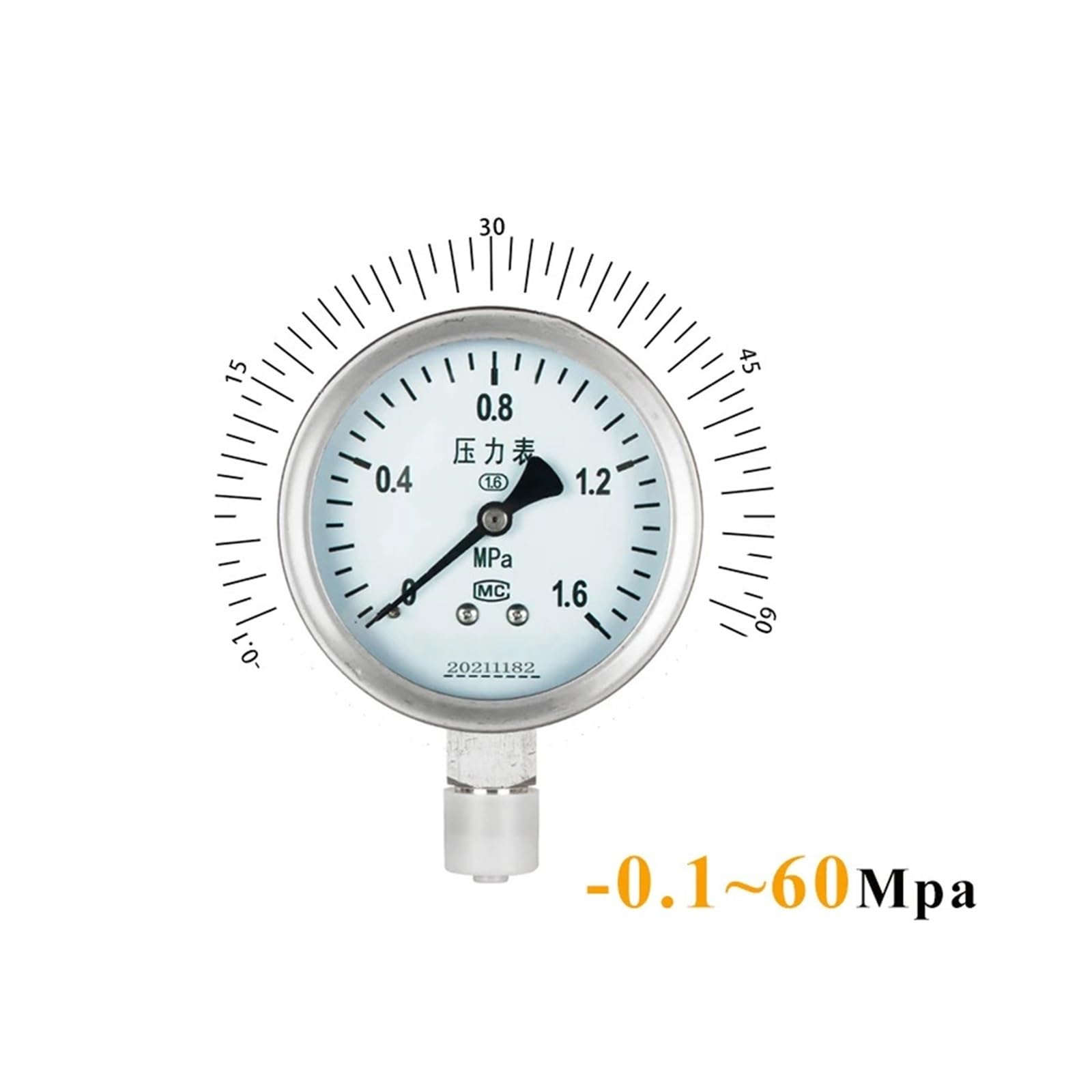 Manometro Manometro Quadrante 60mm -0.1-1.6Mpa 0-40Mpa Manometro Misuratore di pressione M14 * 1..5 Manometro pressione aria olio acqua(SS304 Y-60BF,Others)