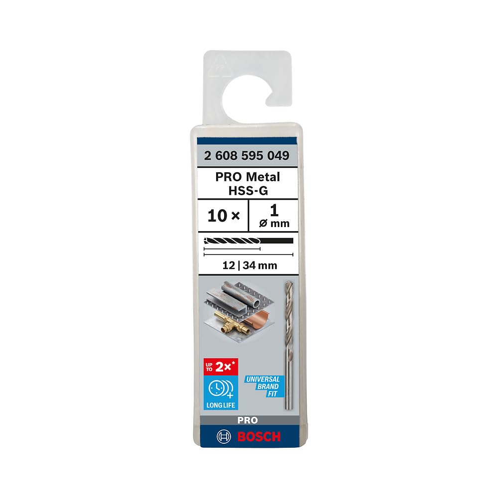 Bosch Bosch 10x PRO Metal HSS-G Twist Drill Bit Standard Length (for Non-ferrous metals, Steel, Ø 1,00 mm, Professional Accessory Rota