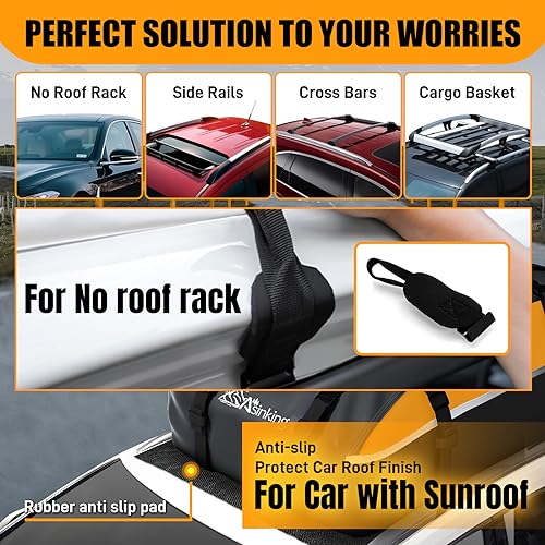 Car Rooftop Cargo Carrier Bag 20 Cubic Feet, 100% Waterproof Roof Bag Top Luggage Carrier for Any Vehicles with/Without Rack Cross Bar, Includes Anti-Slip Mat +4 Door Hooks +Storage Bag +Lock - Thumbnail 4