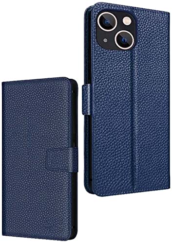 Étui iPhone 13 Mini bleu en cuir avec porte-cartes et béquille de protection