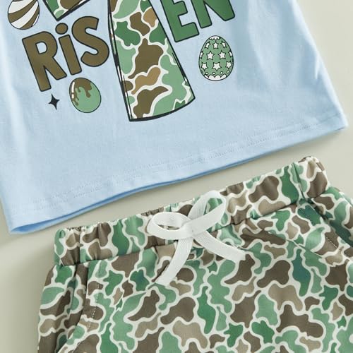 Image of Toddler Boy Easter Outfit Letter Cross Short Sleeve T Shirt Camouflage Shorts Set 2T 3T 4T 5T Summer Outfits