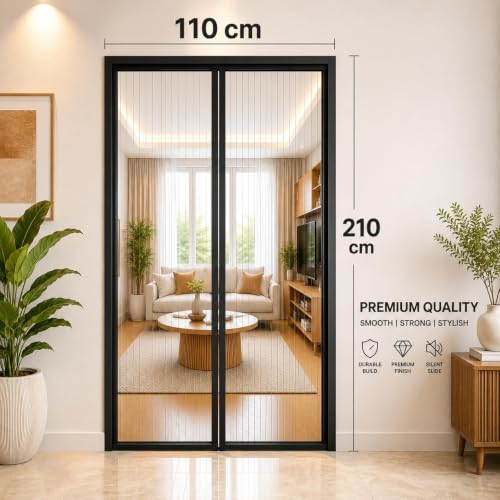 Image of Magnetic Mosquito Net for Door (210 x 100) cm Black, Self Closing Mesh Curtain with Strong Magnets, Hands Free Fly Screen, Easy Install, Insect Proof, Kid & Pet Friendly for Home Balcony (Pack of 1)